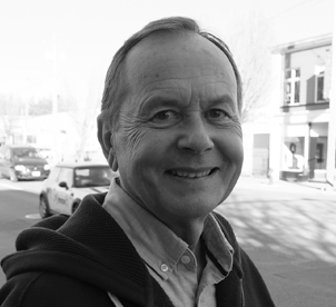 Black and white portrait of Steve Mann